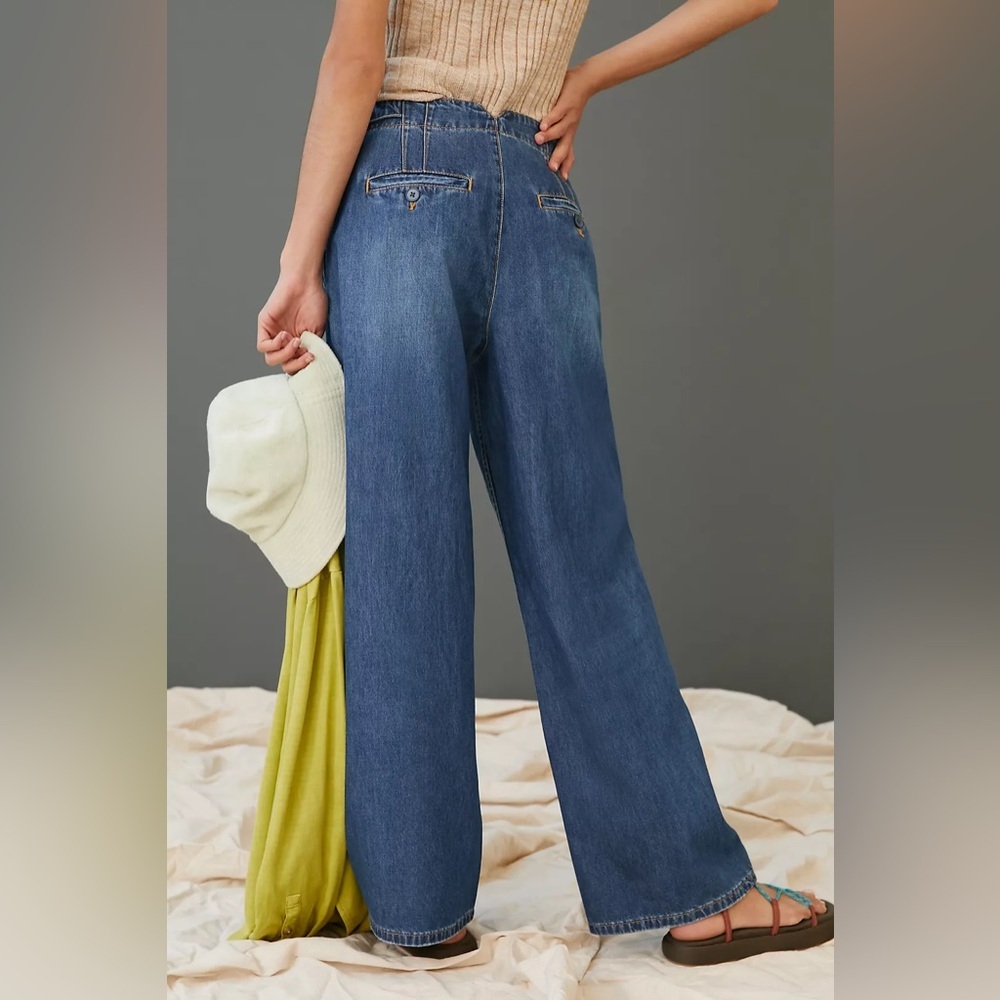 Anthropologie Pilcro The Pleated Baggy High Rise Jeans Wide Leg 29 Dark Wash - Picture 5 of 14